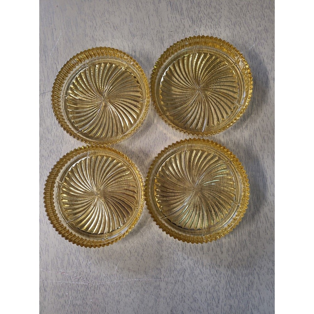 Set  4 condiment nut Dish Gold tone Glass Ribbed Sides SPiral pattern 3.5”